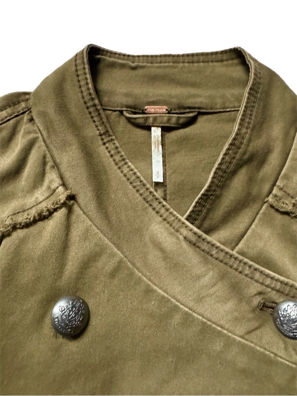 Free People Olive Green Ruffle Hem Military Bomber Jacket - Picture 7 of 7